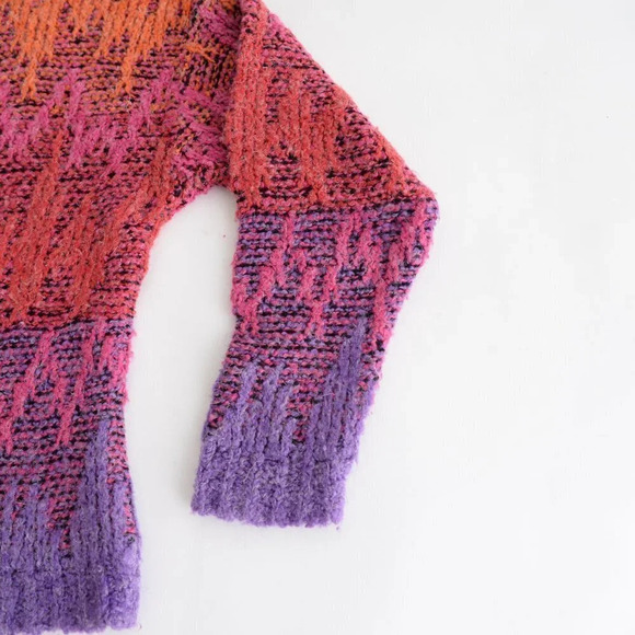 Vintage Haberdasher Purple, Pink, Orange, Red Knit & Yarn  Crewneck Sweater M - Picture 6 of 13